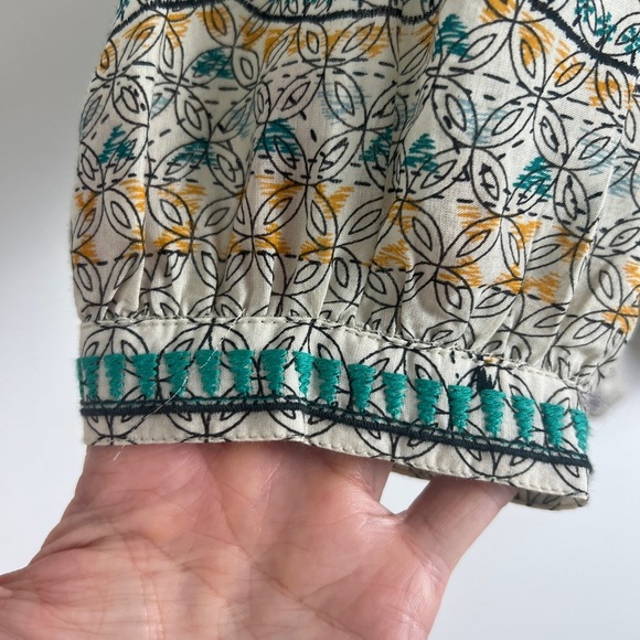 Lucky Brand Evelyn Embroidered Peasant Bohemian Tassel Balloon Sleeve Top Sz L - Picture 10 of 12
